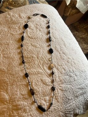 Black Beaded Long Necklace by SILPADA with Silver Accents - Women Jewelry